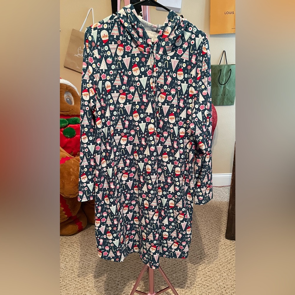 Festive Long Sleeve Dress - Dark Tealish Green and Red